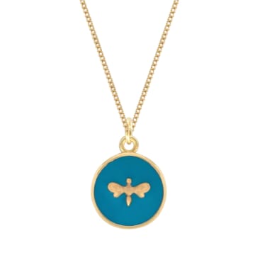 Lime Tree Design Small Gold Vermeil Enamel Pendant Necklace With Turquoise Bee Design In Green