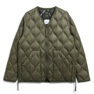 Taion Military V Neck Down Jacket Dark Olive In Green