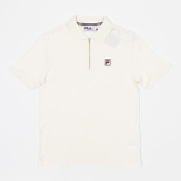 Fila Rufus Textured Stripe Zip Polo Shirt In Off White
