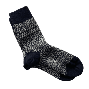 Nishiguchi Kutsushita Wool Jacquard Oslo Socks In Berlin Blue In Black