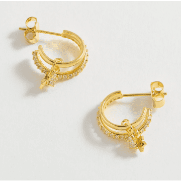 Estella Bartlett Duo Pave Star Hoop Earrings In Gold