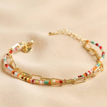 Lisa Angel Rainbow Bead And Chain Layered Bracelet In Gold