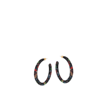Big Metal Celine Statement Hoop Earrings In Black/green