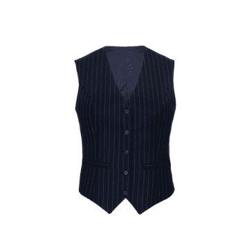 Anna James Tailored Waistcoat In Navy Pinstripe In Blue