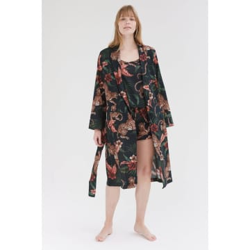 Desmond & Dempsey Soleia Jungle Print Dressing Gown Size: L, Col: Navy In Blue