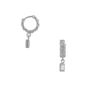 Orelia Silver Baguette And Chain Huggie Hoop Earrings In Metallic