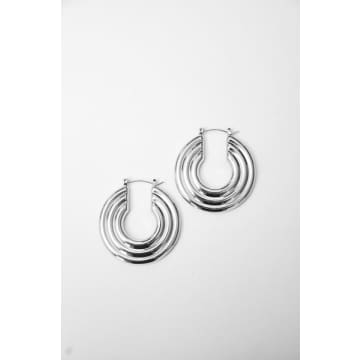 Bon Bon Fistral Silver Ridged Large Hoop Earrings In Metallic