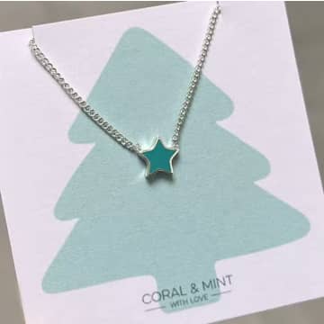 Coral & Mint Turquoise Enamel Star Necklace In Pink