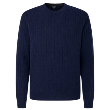 Hackett Lambswool Cable Crew In Blue
