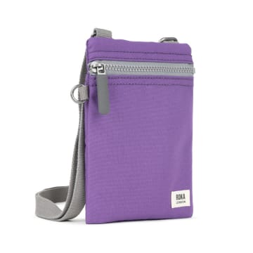 Roka London Cross Body Shoulder Swing Pocket Bag Chelsea Recycled Repurposed Sustainable Canvas In I In Purple