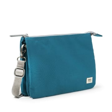 Roka London Cross Body Shoulder Bag Carnaby Xl Recycled Repurposed Sustainable Canvas In Marine In Blue