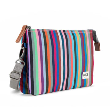 Roka London Cross Body Shoulder Bag Carnaby Xl Recycled Repurposed Sustainable Canvas In Multi Strip