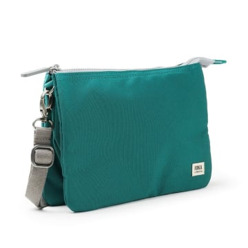 Roka London Cross Body Shoulder Bag Carnaby Xl Recycled Repurposed Sustainable Canvas In Teal