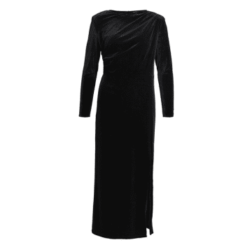 Object Bianca Black Velour Midi Dress