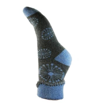 Joya Grey With Blue Flower Cuff Socks