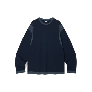 Partimento Cut-off Contrast Long Sleeve T Shirts In Navy In Blue
