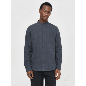 Knowledge Cotton Apparel 1090056 Regular Fit Melangé Flannel Stand Collar Shirt Total Eclipse