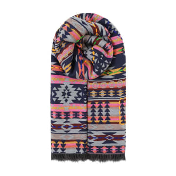 Ombre London Aztec Jacquard Scarf In Blue
