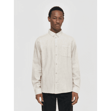 Knowledge Cotton Apparel 1090055 Regular Fit Melangé Flannel Shirt Greige