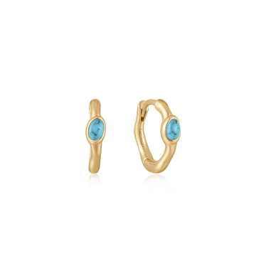 Ania Haie Turquoise Wave Huggie Hoop Earrings In Gold
