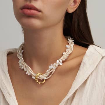 Hermina Athens Full Moon Tangled Pearl Necklace In Gold