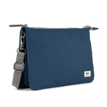 Roka London Cross Body Shoulder Bag Carnaby Xl Recycled Repurposed Sustainable Canvas In Deep Blue