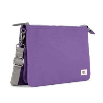 Roka London Cross Body Shoulder Bag Carnaby Xl Recycled Repurposed Sustainable Canvas In Imperial Pu In Purple