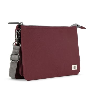 Roka London Cross Body Shoulder Bag Carnaby Xl Recycled Repurposed Sustainable Canvas In Zinfandel