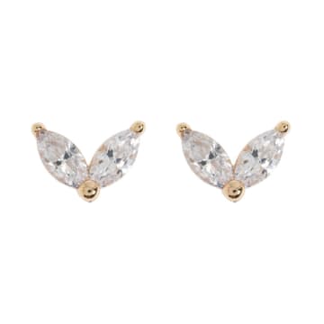 Timi Leah White Crystal Leaf Stud Earrings