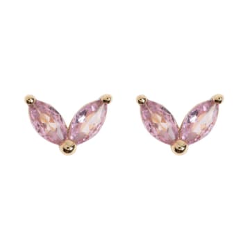 Timi Leah Pink Crystal Leaf Stud Earrings
