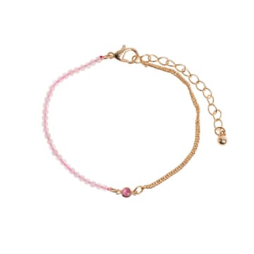 Timi Isa Rose Quartz Bead And Crystal Chain Bracelet