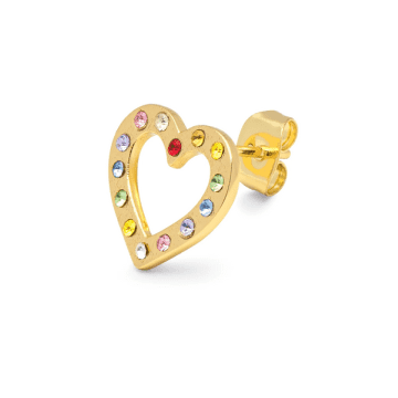 Lulu Omg Heart Rainbow Crystal Single Earring In Gold