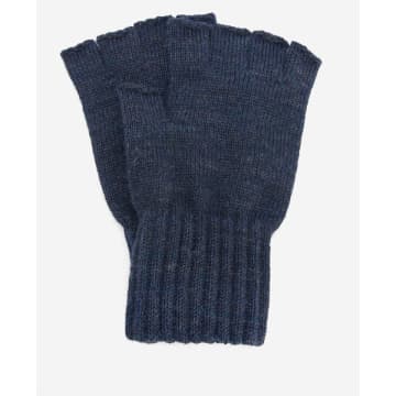 Barbour Navy Fingerless Gloves In Blue
