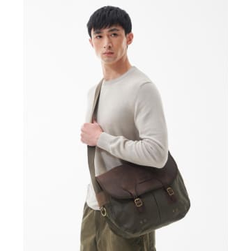 Barbour Olive Wax Leather Tarras Bag In Green