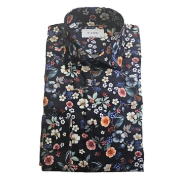 Eton - Navy Blue Contemporary Fit Floral Print Signature Twill Shirt 10001099129