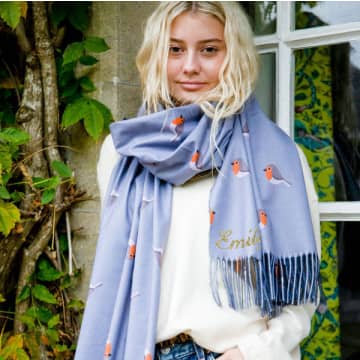 The Forest & Co. Silky Robin Print Scarf In Blue