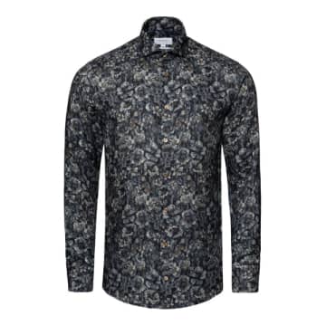 Eton - Slim Fit Navy Floral Print Merino Wool Shirt 10001028427 In Blue