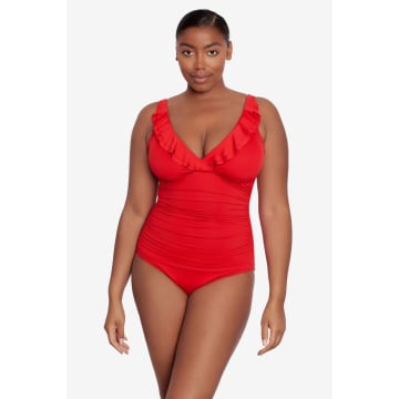 Ralph Lauren Frill Swimsuit In Red