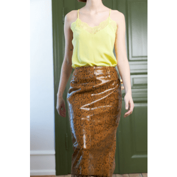 Stella Nova Burned Yellow Leather Midi Skirt