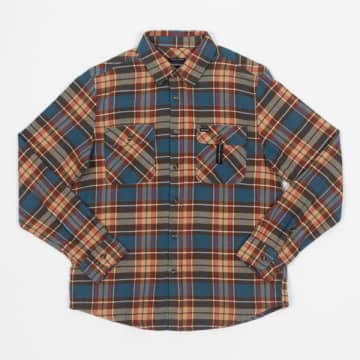 Brixton Bowery Flannel Check Shirt In Blue , Orange & Brown