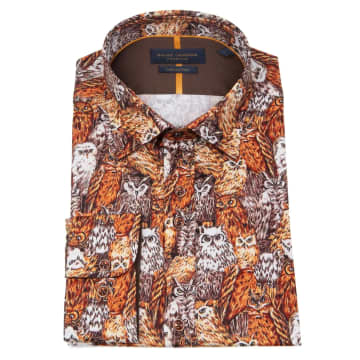 Guide London Owl Print Long Sleeve Shirt In Orange