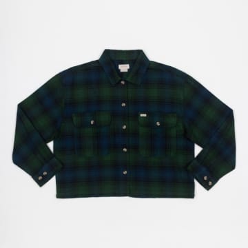 BRIXTON WOMENS CROPPED BOWERY FLANNEL SHIRT IN GREEN & BLUE