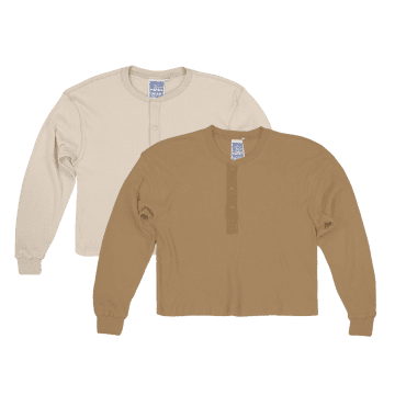 Jungmaven | Mesa Cropped Thermal Henley | Canvas Or Coyote