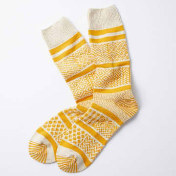 Rototo Multi Jacquard Ivory/yellow Socks