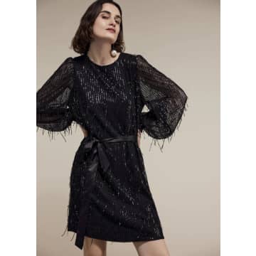 Summum Short Black Dress With Fringe & Sequins