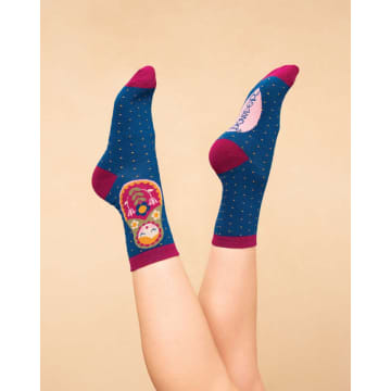 Powder Matryoshka Doll Ladies Ankle Socks Navy In Blue
