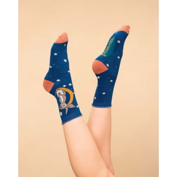 Powder Bedtime Bunny Ladies Ankle Socks In Blue