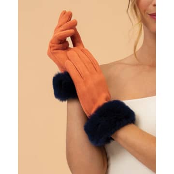 Powder Bettina Faux Suede/faux Fur Gloves In Blue