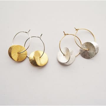 Brass + Bold Silver Hoops And Gold Plated Brass Discs Earrings