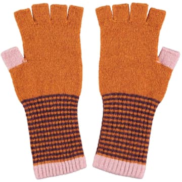 Catherine Tough Women's Rust & Dusky Pink Lambswool Fingerless Gloves